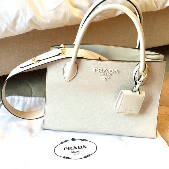 Prada Handbags - Prada Saffiano Monochrome White Tote